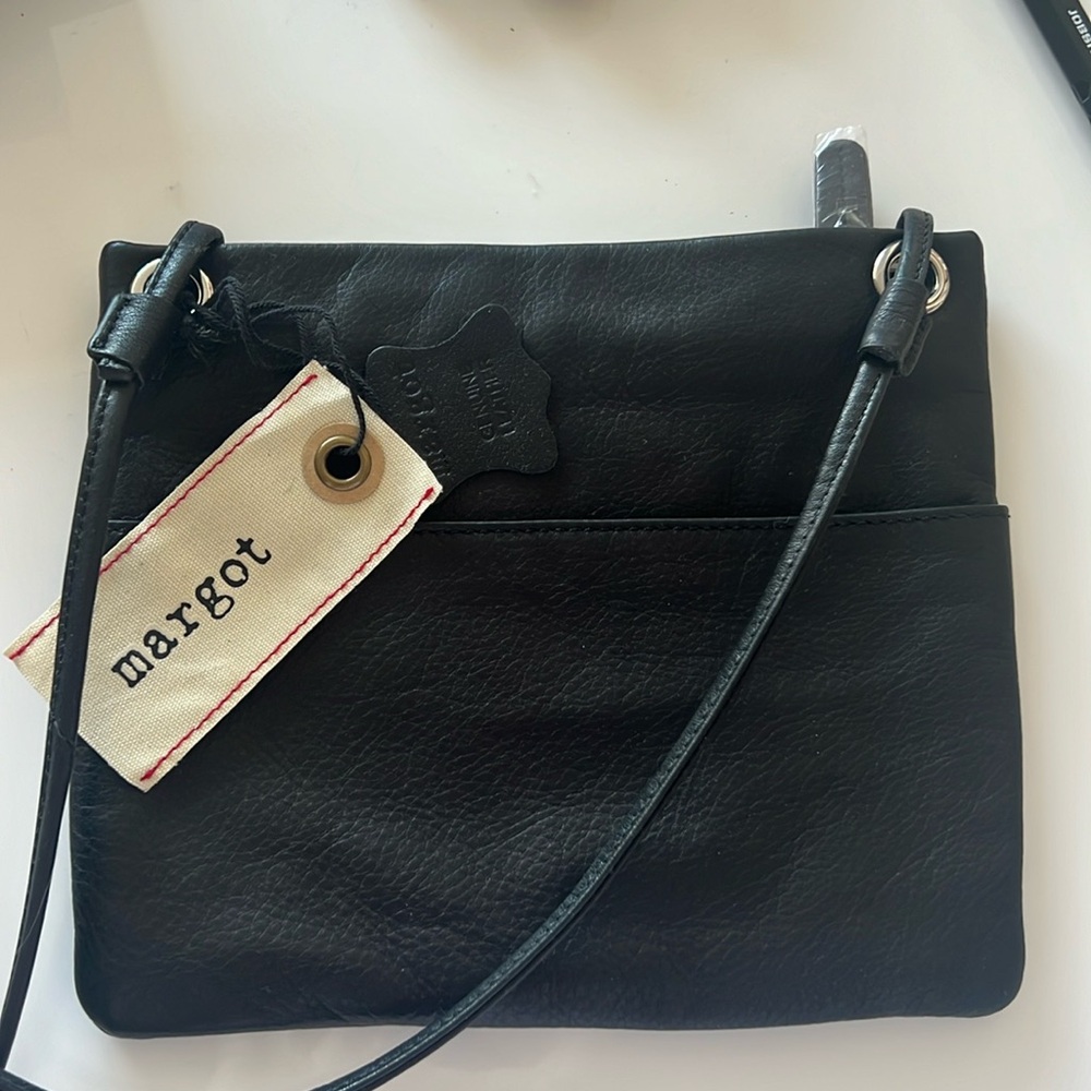 Margot Genuine Black Leather Cross Body Purse